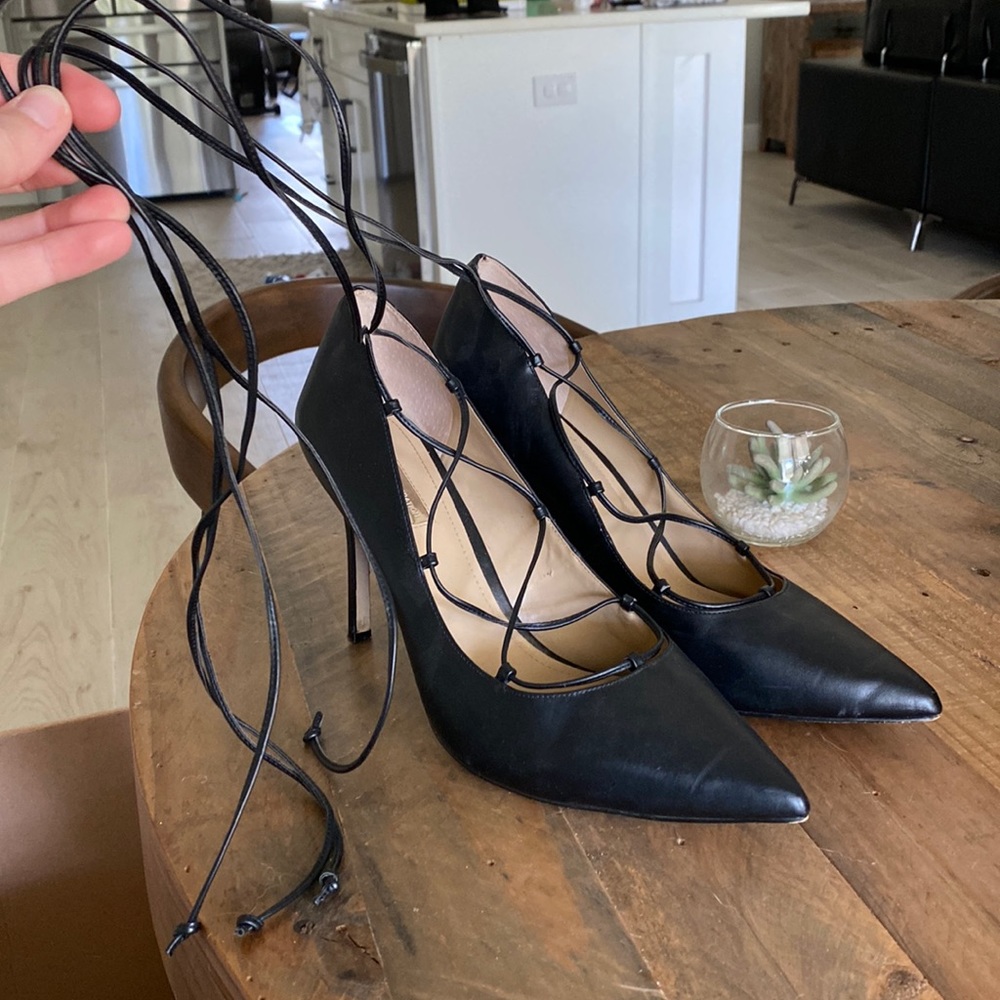 BCBGeneration Black Lace Up Pointy Pumps Size 12